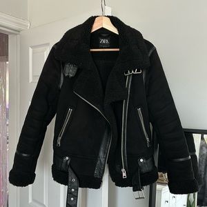 Zara Faux Suede Sherpa Lined Jacket